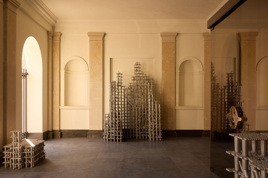 Large sculpture of an architectural structure in lobby